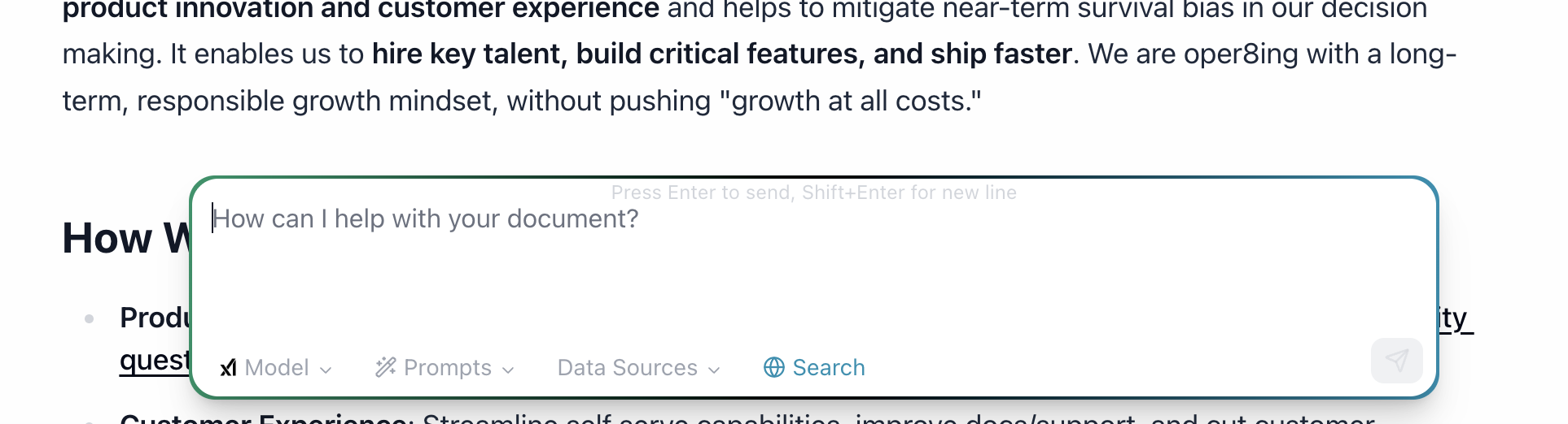 AI Chat Dock panel on the right side showing message history and streaming agent response